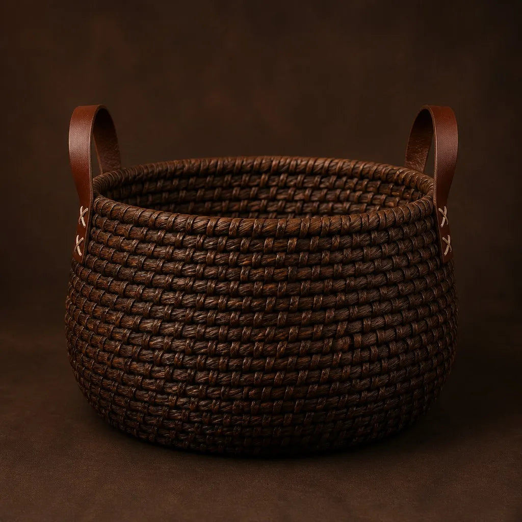 Deep Brown Rattan Storage Basket - Main View
