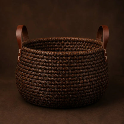 Deep Brown Rattan Storage Basket - Main View
