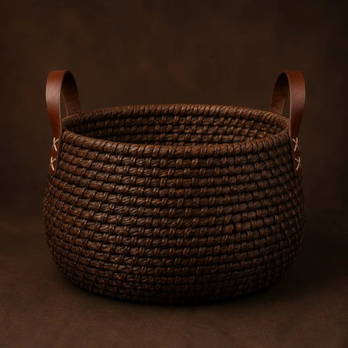 Deep Brown Rattan Storage Basket - Main View