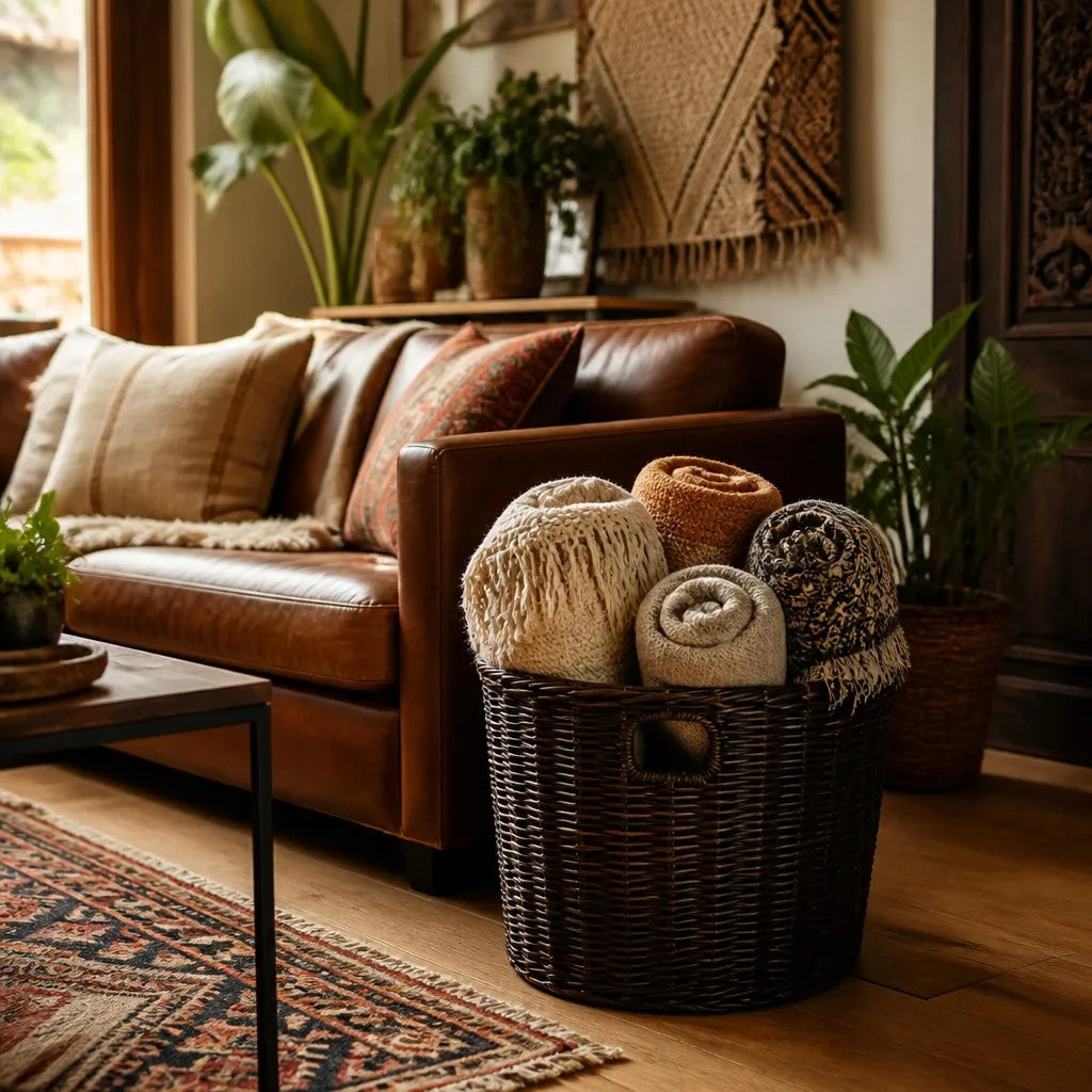 Deep Brown Rattan Storage Basket - View 3